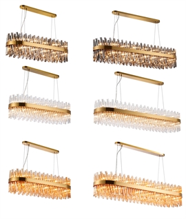 Oblong Suspended Glass & Brass Banded Pendant Light 