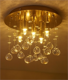 Round Gold Flush Mounted Crystal Droplet Ceiling Light