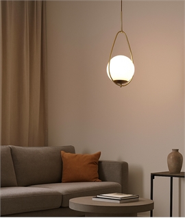 Gold Pendant Light with Suspended Opal Globe