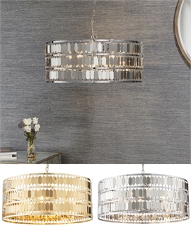 Round Drum Shade Pendant with Metal Disks - Gold or Chrome