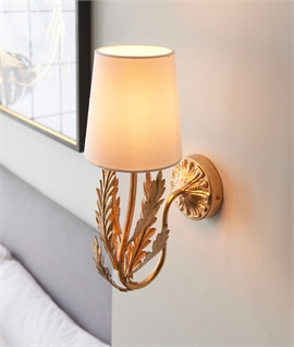 Opulent Floral Leaf Wall Gold Painted Wall Light & Shade