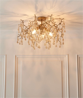 Branch Semi-Flush Chandelier with Multiple Stems and Droplets