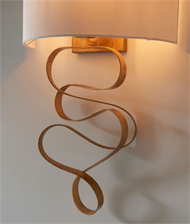 Stunning Gold Leaf Swirl Wall Light with White Semi-Circular Shade