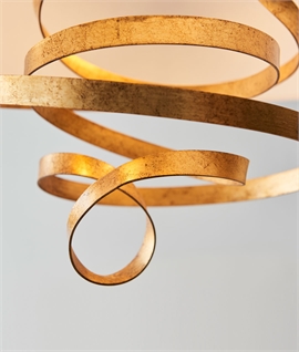 Chic Ivory Cotton Light Pendant: Gold Leaf Swirls, Chain Suspension
