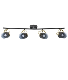 Black Adjustable Ceiling Light Bar 4 Lamps - Gold Stirrups