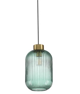Large Green Glass Ribbed Single Pendant - Height 550mm