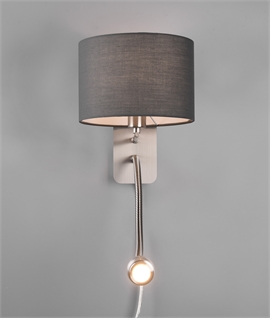 Satin Nickel Wall Mounted Bedside Light and Reading Light - 3 Fabric Shade Options