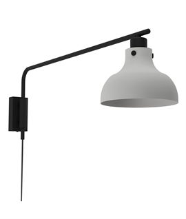 Long Reach Adjustable Black Wall Light - Grey Shade