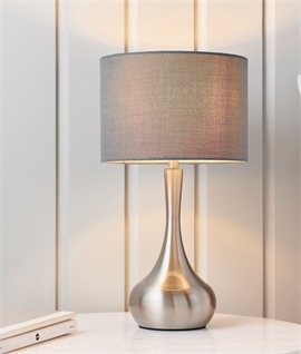 Satin Nickel & Grey Shaded Touch Operated Table Lamp 