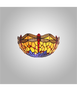 Tiffany Wall Lamp, 2 x E14, Blue-Orange with K9 Crystals