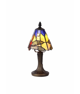 Grosjean Tiffany Table Lamp, 1 x E14, Black-Gold, Blue-Orange-Crystal Shade