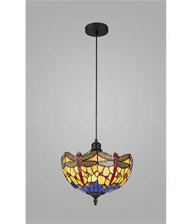 Grosjean 1 Light Uplighter Pendant E27 With 30cm Tiffany Shade, Blue-Orange-Crystal-Black