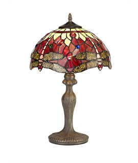 Grosjean 1 Light Curved Table Lamp E27 With 30cm Tiffany Shade, Purple-Pink-Crystal-Aged Antique Brass