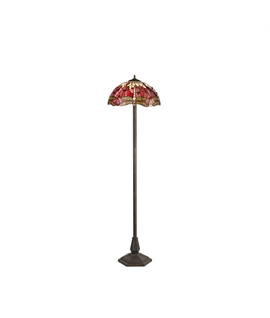 Grosjean 2 Light Octagonal Floor Lamp E27 With 40cm Tiffany Shade, Purple-Pink-Crystal-Aged Antique Brass
