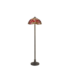 Grosjean 2 Light Stepped Design Floor Lamp E27 With 40cm Tiffany Shade, Purple-Pink-Crystal-Aged Antique Brass