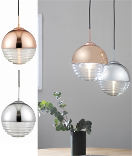 Rippled Glass Globe Light Pendant - Copper or Chrome
