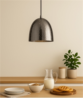 Metal Light Pendant in Planished Hammer Finish - Nickel 
