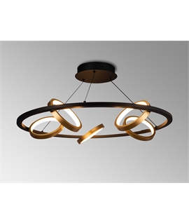 Handling Round Pendant, 5 Ring, 36W LED, 3200K, 2200lm, Satin Black - Gold, 3yrs Warranty
