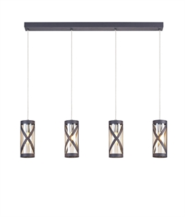 4 Light Linear Flush Pendant Matt Grey & Cognac Shades