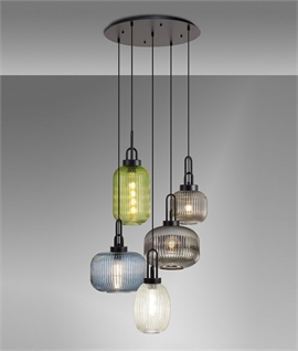 5 Light Cluster Pendant with Glass Shades - Matt Black Finish