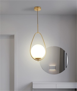 Gold Pendant Light with Suspended Opal Globe