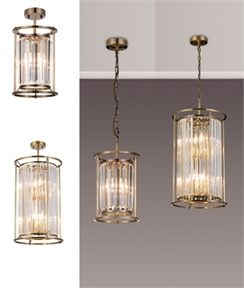 Antique Brass & Clear Rod Crystal Pendant Light