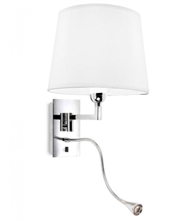 Switched Chrome Bedside Wall Light - LED Reader & Off-White Shade