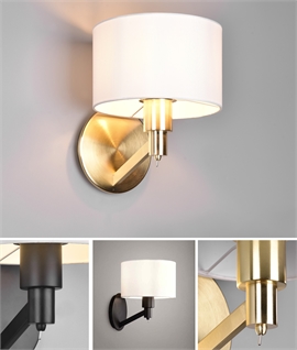 Contemporary Bedside Wall Light with White Fabric Shade - Home or Hotel