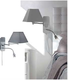 Hotel Style Satin Nickel Retractable LED Arm & Shade Bedside Wall Light 