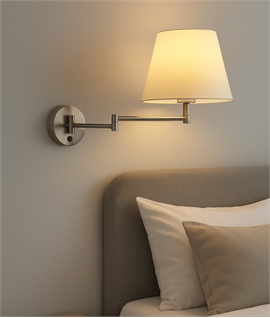 Brushed Chrome Swing Arm & Extending Wall Light - White Shade