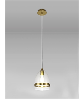 Huub Pendant 20cm Cone, 1 x E27 (Max 20W), Aged Brass & Clear