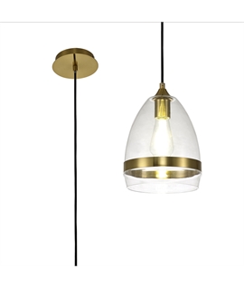 Huub Pendant 20cm Cone, 1 x E27 (Max 20W), Aged Brass & Clear