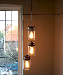 Hanging Jam Jar Light Pendant - Nickel or Bronze Metalwork