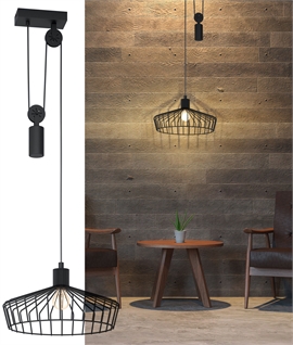 Industrial Wire Cage Shade Rise and Fall Pendant