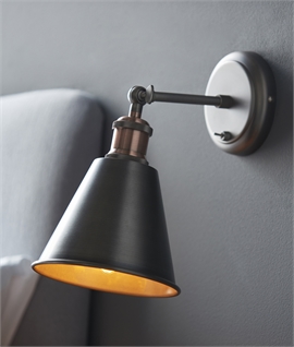 Industrial Adjustable Switched Wall Light - Metal Shade