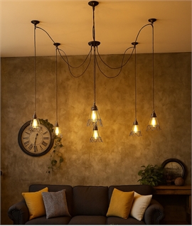 Black Flex 5 Light Spider Pendant with Cage Shades