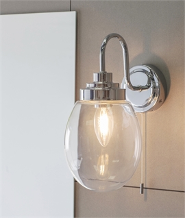 IP44 Swan Neck Chrome Bathroom Wall Light & Oval Glass Shade