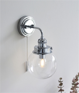 Industrial Style Chrome Wall Light Suitable for Bathrooms