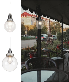 IP65 Globe Clear Glass Exterior Pendant Light - 2 Sizes