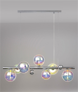 Chrome Linear Suspended Pendant - 7 Iridescent Glass Shades