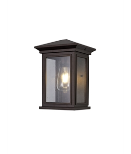Jacques Flush Wall Lamp, 1 x E27, IP54, Antique Bronze-Clear Seeded Glass, 2yrs Warranty