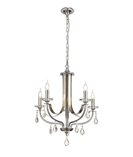 Jody Pendant 5 Light E14, Polished Chrome & Satin Nickel-Clear Crystal