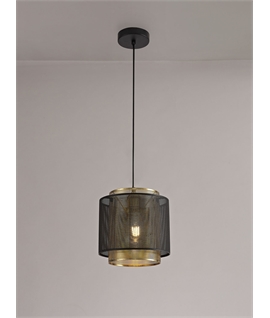 Karun Single Small Pendant, 1 Light Adjustable E27, Matt Black-Satin Gold
