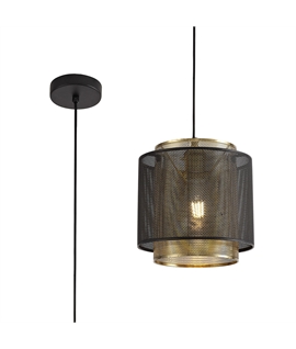 Karun Single Small Pendant, 1 Light Adjustable E27, Matt Black-Satin Gold