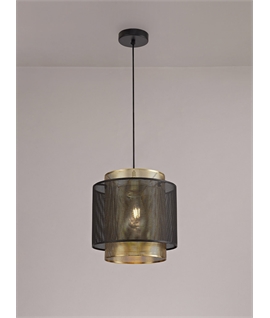 Karun Single Large Pendant, 1 Light Adjustable E27, Matt Black-Satin Gold