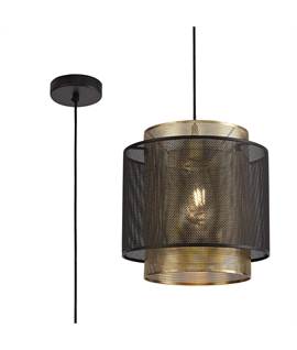 Karun Single Large Pendant, 1 Light Adjustable E27, Matt Black-Satin Gold