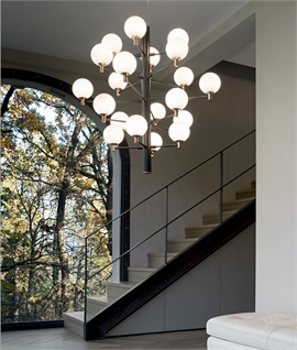 Designer Multi-Stem Black Frame Ceiling Light - 20 Glass Globes