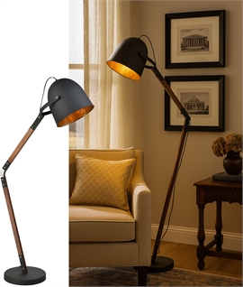 Black & Gold Adjustable Floor Lamp with Wooden Stand