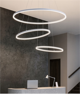 Slim Design LED Ring Pendants on Wire Suspensions - Black or White