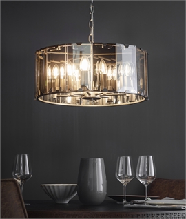 Suspended Glass Drum Pendant Light in Smoked Glass
